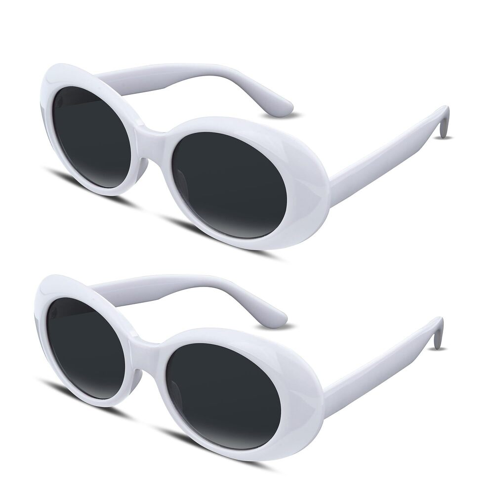 8046 2Pack Sunglasses White Oval Clout Goggles Retro Round Trendy Rimmed